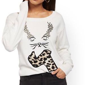 NY & Co cat face sweater